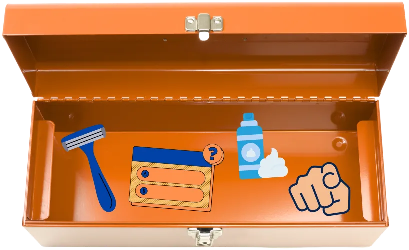 Toolbox with icons related to personalization and shaving